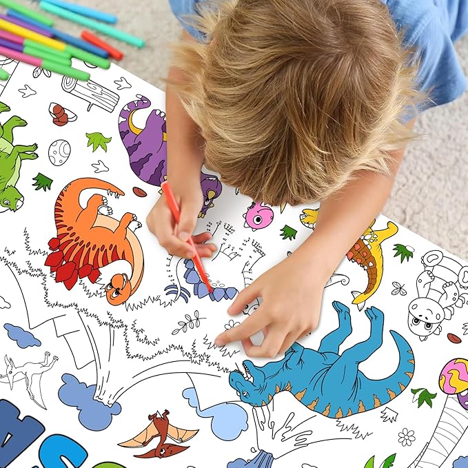 Dinosaur Giant Coloring Poster for Kids 30x72 Inch, Dinosaur Large Coloring Poster Tablecloth Books, Dinosaur Themed Color-in Activities Games for Kids School Classroom Home Party Supplies Decorations