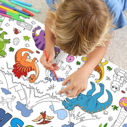Dinosaur Giant Coloring Poster for Kids 30x72 Inch, Dinosaur Large Coloring Poster Tablecloth Books, Dinosaur Themed Color-in Activities Games for Kids School Classroom Home Party Supplies Decorations