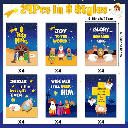 24Pcs Nativity Christmas Coloring Books - Christian Theme DIY Color-in Pages Booklet Bulk Drawing Bible Savior Religious Activity Supplies for School Classroom Rewards Holiday Gift for Kids