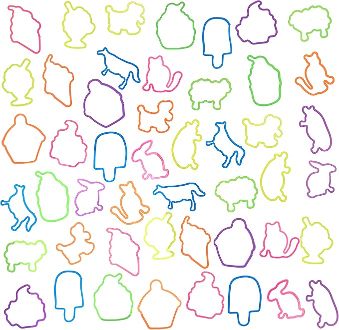 Expressions 48pc Shaped Gummie Bracelets - Bulk Pack Bright Colored Shaped Rubberband Bracelets | Bracelet Rubber Bands Kit, Rubber Bracelets For Kids & Kids Party Favors, Colored Rubber Bands