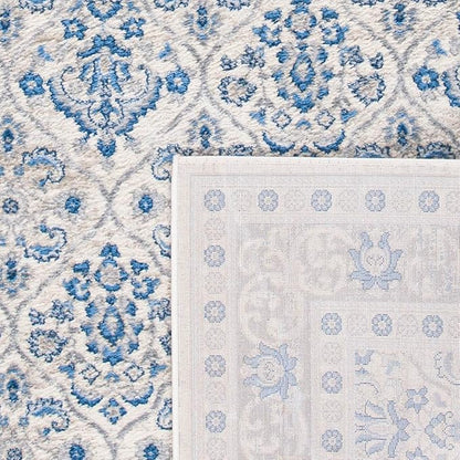 SAFAVIEH Brentwood Collection 6' x 9' Ivory/Blue BNT870A Oriental Damask Trellis Non-Shedding Living Room Bedroom Dining Home Office Area Rug