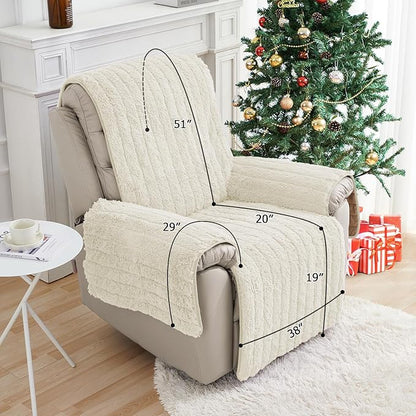 RBSC Home Plush Recliner Slipcover 38 Inches Ivory Chair Covers Artificial Wool Lazy Boy Cover Soft Warm Cover for Recliner Chairs and Furniture Soft Warm