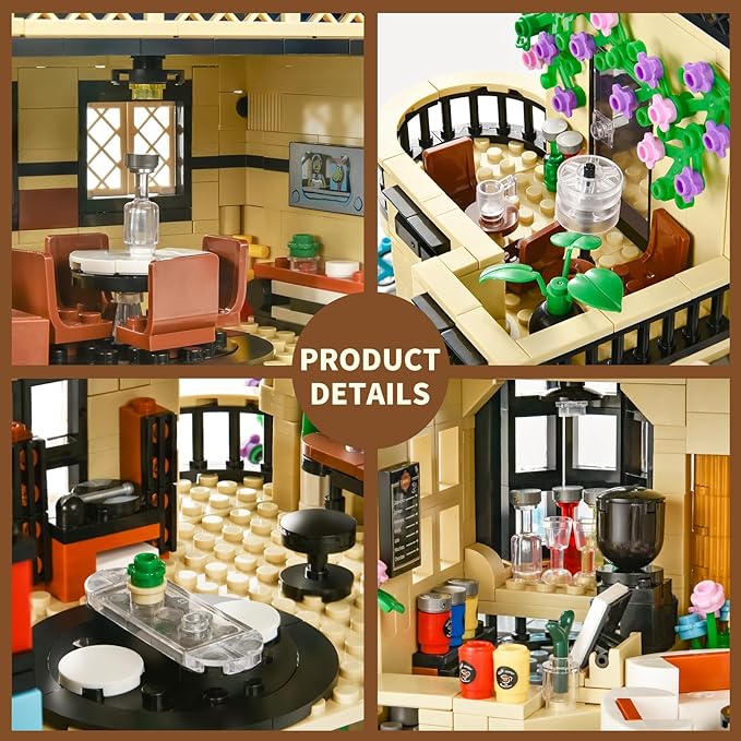 Flowers City Coffee Shop Building Sets for Adult,Cafe House Architecture Collection Toys with LED,Home Office Decor Model,Christmas Birthday Gift for Boys Girls 8+(1443PCS)