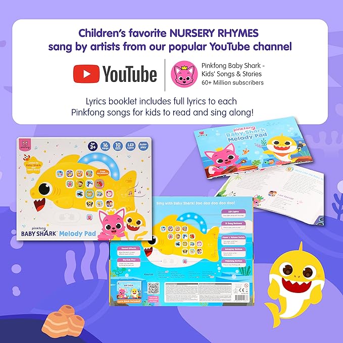 Baby Shark Melody Pad Sound Pad | Baby Shark Toys, Baby Shark Books | Learning & Education Toys | Interactive Baby Toys for Toddlers 1-3 | Gifts for Boys & Girls