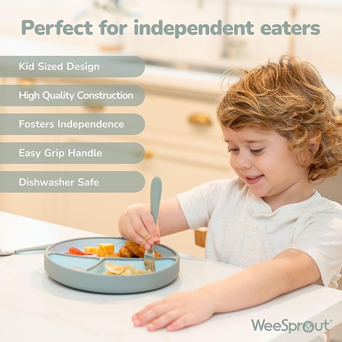 Kids Stainless Steel Utensils Set - Premium 18/8 Grade Silverware Kit - 2 Spoons, 2 Forks, and 2 Knives for Ages 4-7 - Silicone Easy-Grip Handles - Children Flatware Cutlery (Bright - Blue, Green)