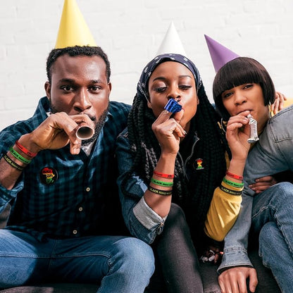 38 Pcs Black History Month Party Favors Including 12 Pcs Elastic Rubber Bracelets 12 Pcs Keychain 12 Pcs Buttons Badges Pins 2 Pcs Labels Stickers for Party African Black Freedom Day Supplies