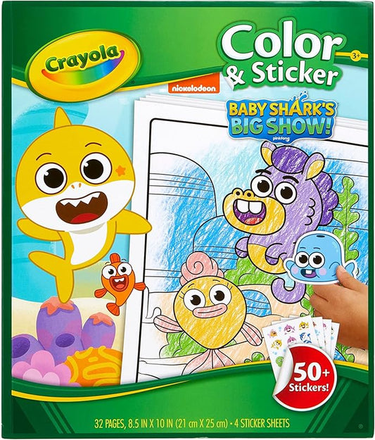 Crayola Baby Shark Coloring Pages and Stickers, Gift for Kids, Ages 3, 4, 5, 6 Color & Sticker
