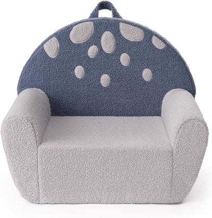 Blissful Diary Toddler Chair Comfy, Foam Kids Chair with Soft Teddy Plush, Toddler Reading Chair with Cute Mushroom Designs- Blue