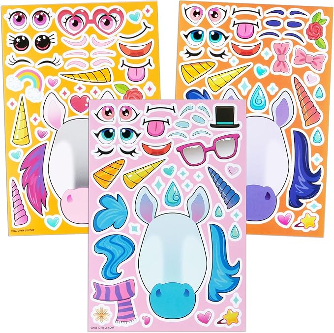 JOYIN 36PCS 9"x6" Make a face Stickers for Kids, Make Your Own Fantasy Unicorn Stickers, Party Favors Kids Crafts, Goodie Bags Stuffers, Classroom Rewards
