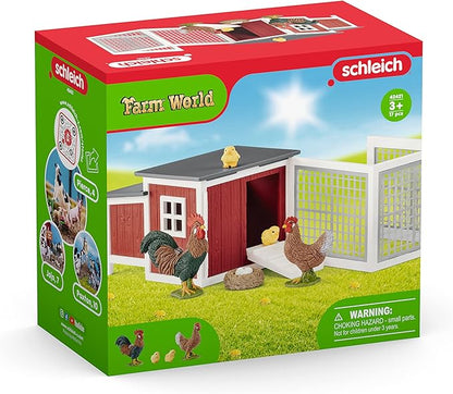 Schleich Farm World, Farm Animal Gifts for Kids, Chicken Coop Farm Playset with Animal Figurines 8-piece set, Ages 3+