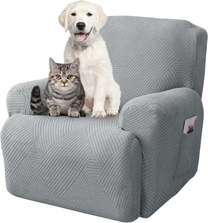 Jin Le Stretch Recliner Covers 4 Pieces Recliner Couch Covers Recliner Chair Covers for Lazy Boy Recliner Furniture Protector Sofa Covers with 2 Pockets for Kids, Dogs-Light Gray