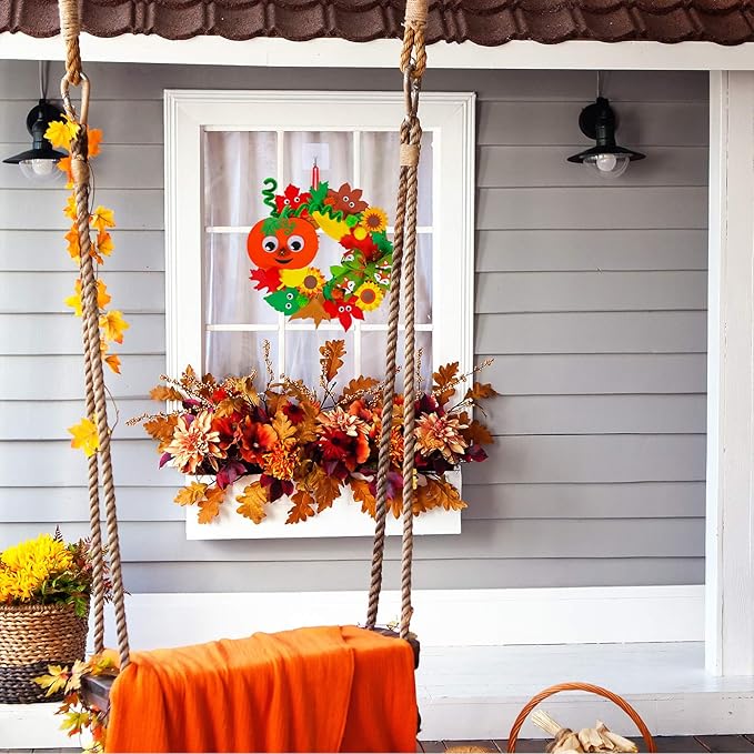 Winlyn 12 Sets Fall Craft Kits Kids Thanksgiving Halloween Pumpkin Crafts DIY Fall Foam Wreath Signs Decorations Art Sets Autumn Leaf Pumpkin Stickers Arts and Crafts for Kids Classroom Acitivities