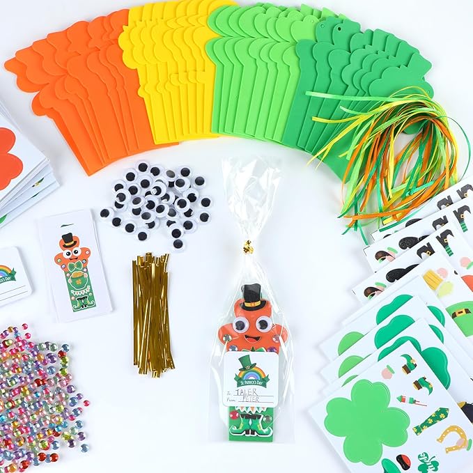 Qyeahkj 32 Sets St. Patrick's Day Shamrock Foam Craft for Kids St. Patrick's Day Bookmark Craft DIY Shamrock Craft Kit for Crafts for School Home Activities Party Favor Decorations