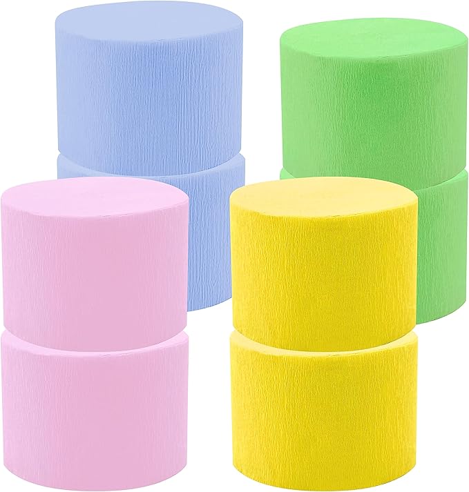 8 Rolls Crepe Paper Streamers Easter Decorations Pink Blue Green Yellow Craft Birthday Party Streamers Spring Themed Party Favors Supplies
