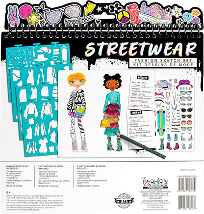 Fashion Angels Streetwear Design Portfolio, Includes 30 Sketch Sheets, Stencil Sheets, Stickers & Inspiration Guide, Ideal Drawing Kit for Girls Ages 6+