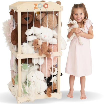 Wooden Stuffed Animal Storage for Kids – Large Toy Storage Organizer & Holder for Your Kids Playroom or Nursery – Easy to Assemble Stuffed Animal Zoo that Keeps Plush Friends Ready for Snuggles