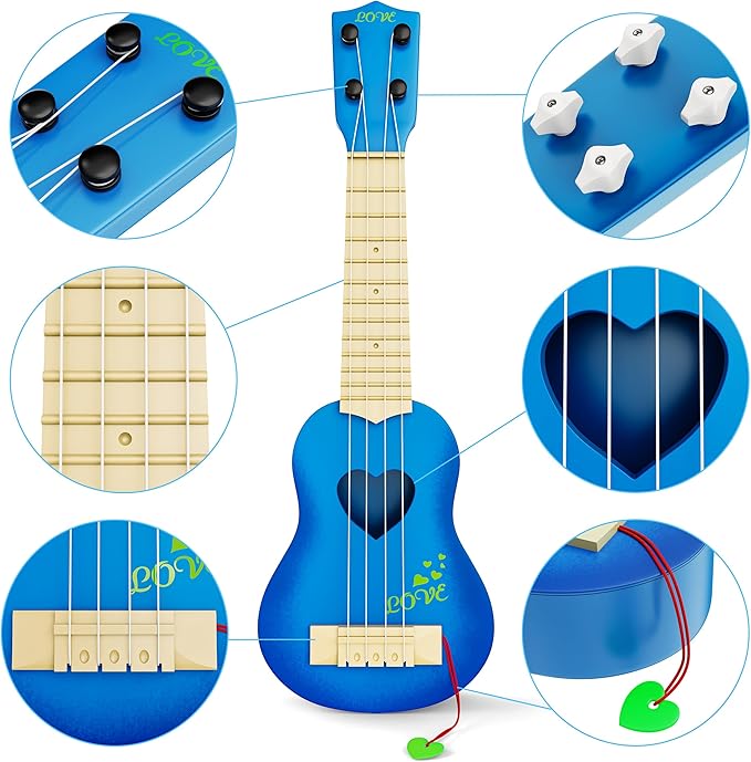 YEZI Classical Ukulele for Kids, Mini Toddler Guitar Toy with Pick, Educational Musical Instrument for Preschool Boys Girls, Early Learning Music Toy for Ages 3 4 5 6+ Years Old, Blue