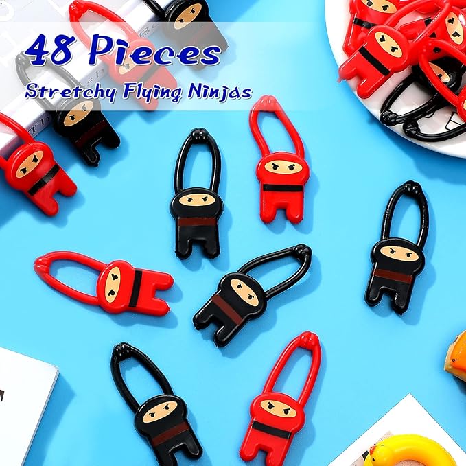 48 Pcs Stretchy Flying Ninjas Stretchable Funny Finger Ninja Slingshot Toys Elastic Stretchy Flying Slingshot Ninja Toys Ninja Party Favors Supplies
