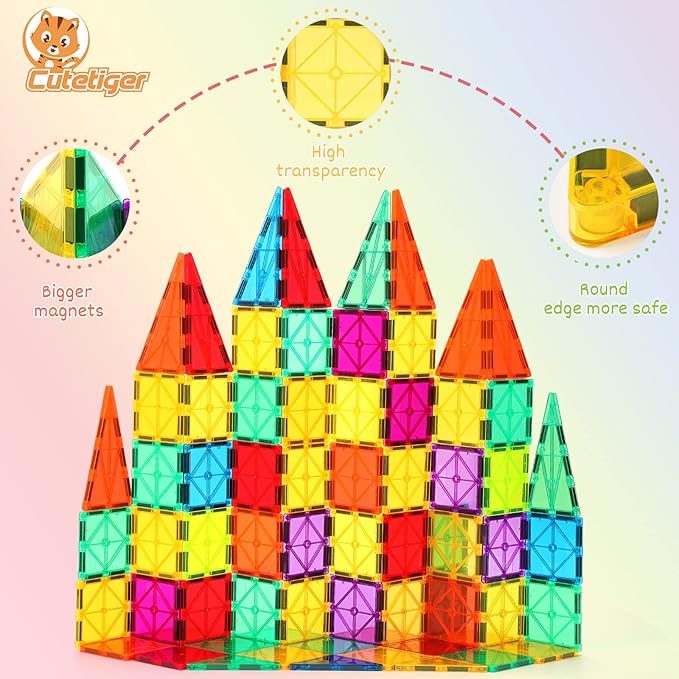 Mangetic Tiles, 100PCS Magnet Building Toys, Magnetic Building Set for Kids, Stacking Blocks, Perfect STEM Toys Gift for Boys and Girls