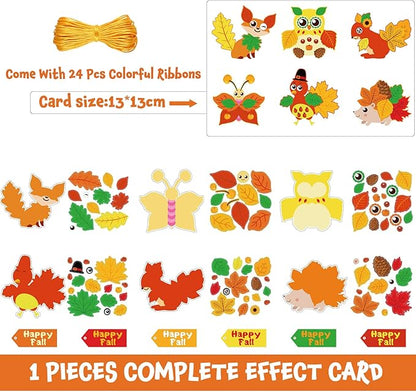 Fall Craft Kits for Kids Cute Animals Turkey Autumn Owl Crafts DIY Maple Leaves Thanksgiving Crafts Bulk for Fall Theme Party Home Classroom Game Activities Party Favors (48 Sets)
