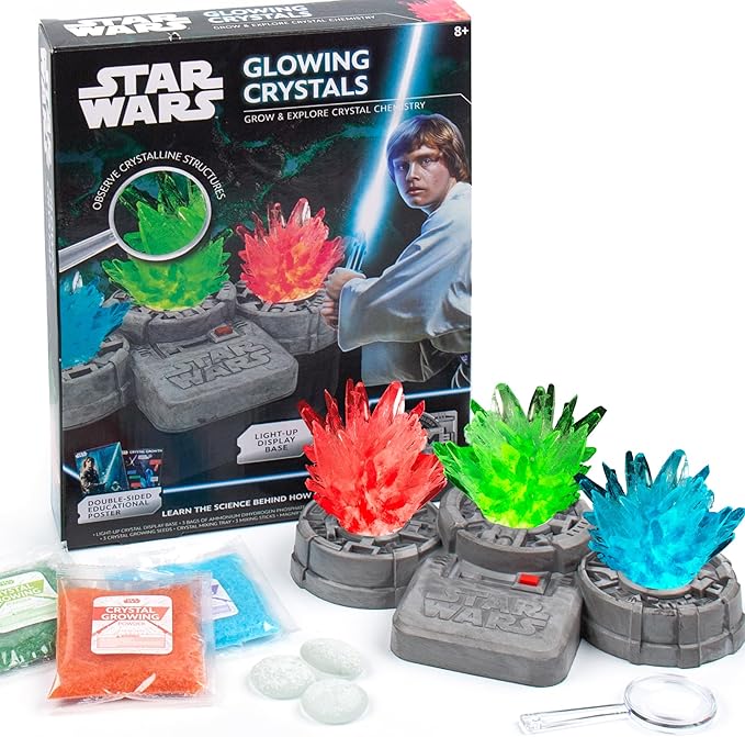 STAR WARS Glowing Crystals, Crystal Growing Kit with Light Up Display Stand, Grow 3 Colorful Crystals, Star Wars Toys, Gift for 8 Year Old Boy, Star Wars Merch, Star Wars Toys for Boys Age 8-12