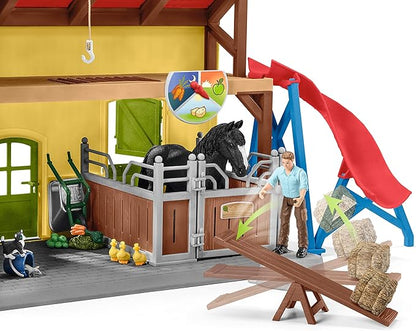 Schleich Farm World, 30-Piece Playset, Farm Toys and Farm Animals for Kids Ages 3-8, Horse Stable 10.5 x 49 x 34.5 cm