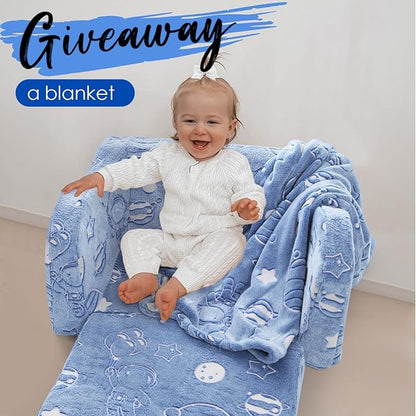 MeMoreCool Toddler Fold-Out Chair for Girls Boys, Glow-in-The-Dark Folding Baby Couch, Convertible Plush Recliner Lounger for Kids Playroom (Glowing Astronaut)