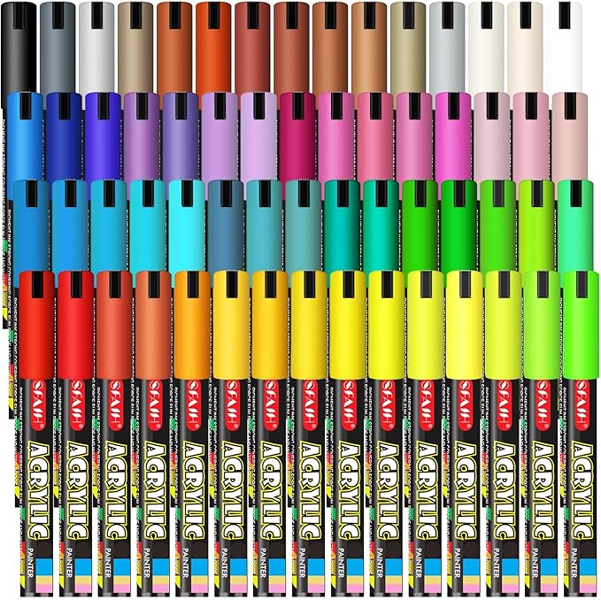SFAIH Acrylic Creative Markers Set of 60 With 14 Metallics, Organizer, 3mm Medium Tips - Holiday Paint Markers, The Perfect Creative Gift for Any Occasion - Art Supplies