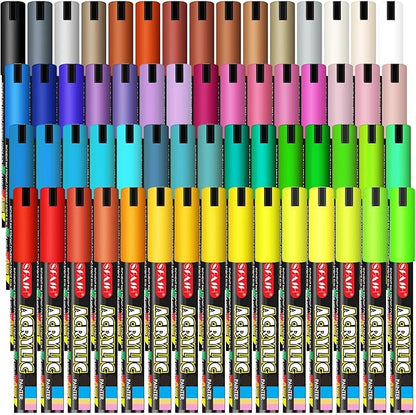 SFAIH Acrylic Creative Markers Set of 60 With 14 Metallics, Organizer, 3mm Medium Tips - Holiday Paint Markers, The Perfect Creative Gift for Any Occasion - Art Supplies