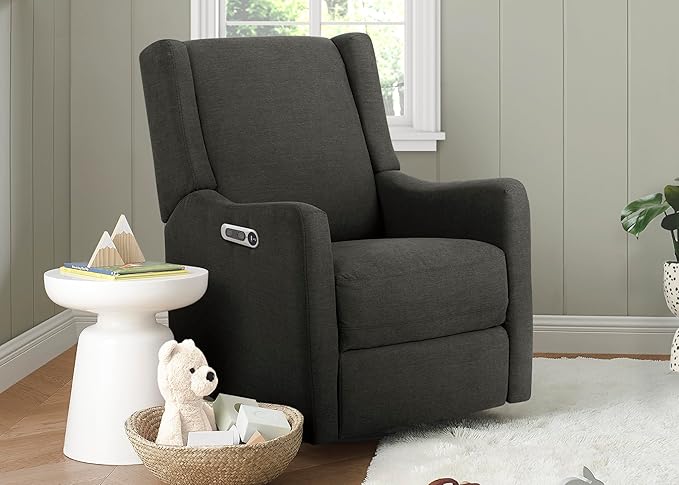 Delta Children Mercer Electronic Power Recliner and Swivel Glider with USB and Type-C Ports in LiveSmart Performance Fabric - Water Repellent & Stain Resistant, Dark Grey