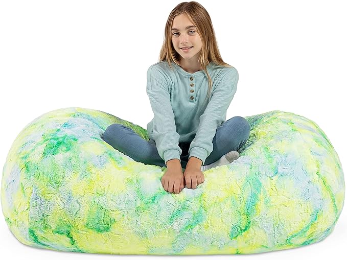 Jaxx Sofa Saxx Bean Bag Couch - 4 Foot - Faux Fur, Firefly Yellow