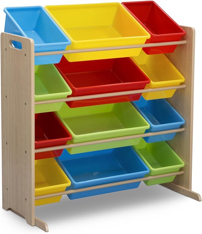 Delta Children Kids Toy Storage Organizer with 12 Plastic Bins - Greenguard Gold Certified, Natural/Primary