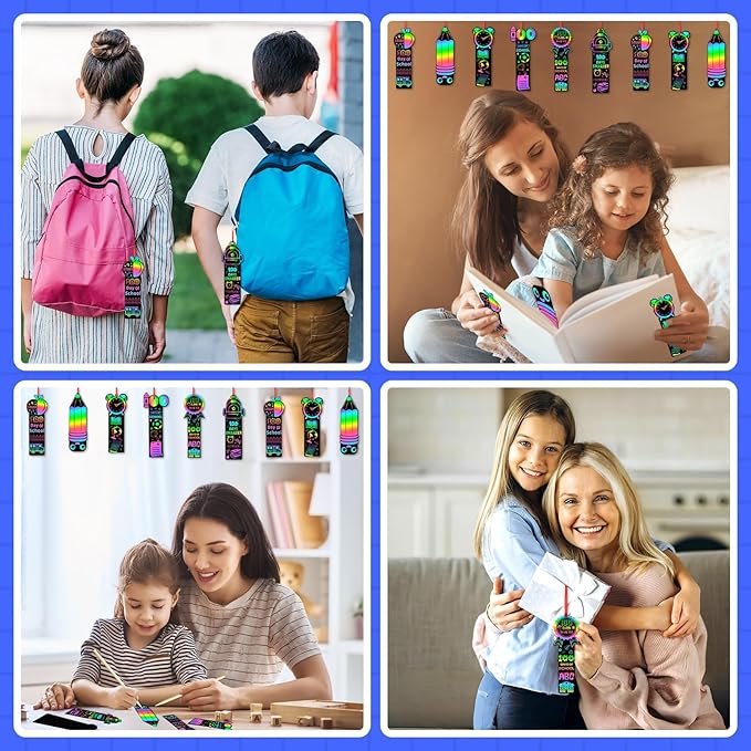 JUNEBRUSHS 30Pcs100 Days of School Scratch Bookmarks, Rainbow Magic Scratch Paper Art for Kids 100 Days of School Craft for 100th Day of School Gifts Activities Project Party Favors