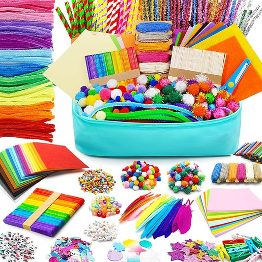 FUNZBO Arts and Crafts Supplies -St Patricks Day Crafts for Girls Age 3, 4, 5, 6, 7, 8, 9 Years Old, Craft Kit with Pipe Cleaners, Pompoms & Craft Tools, Birthday Gifts for Kid, Boys & Girls