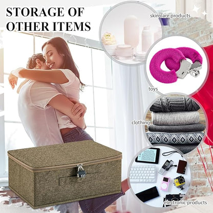 Briwooody Discreet Lockable Toy Bag Storage Organizer Toy Bag Storage Bins Case with Zipper Lid for Women and Men Clothes Container(Coffee,15 x 10 x 6.3 Inch)