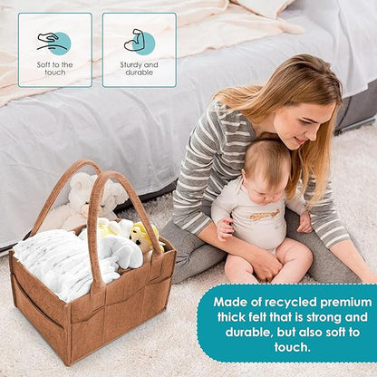 Cute Castle 2 Pack Diaper Caddy Organizer - Portable Baby Caddy Organizer with Handle, Nursery Storage Bin and Car Organizer for Girls, Boys - Baby Gift Basket - Caramel, Large