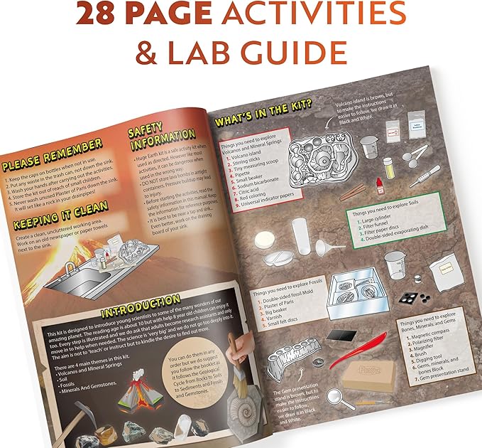 Playz Dinosaur Fossil Digging Kit for Kids, Gemstone Dig Kit & Volcano Science Kit - 46+ Fun Geographic Experiments, STEM Dinosaur Toys Excavation Kit for Kids Ages 8-12+ Years Old, Boys & Girls