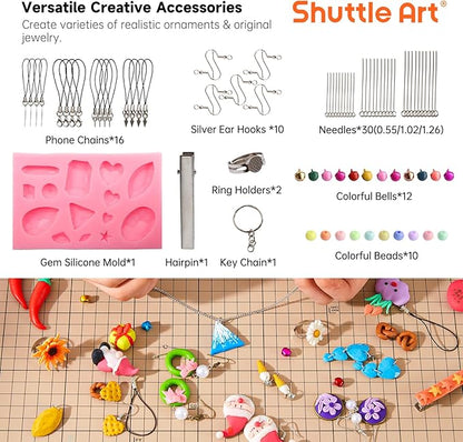 Shuttle Art Polymer Clay Kit, 50 Colors, Soft Oven Clay Kit, 19 Carving Tools and 10 Kinds of Accessories, Non-Stick, Non-Toxic, Ideal Gift for Kids