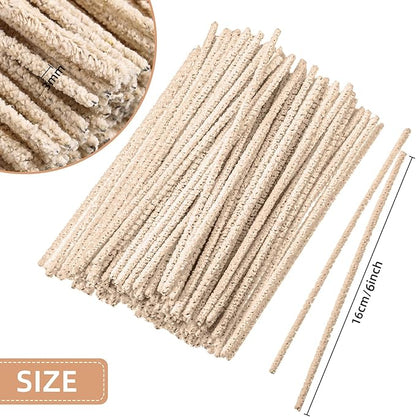 Patelai 150 Pieces 6 Inch Long Soft Pipe Cleaners Long Chenille Stems Twistable Cleaners with Storage Box for Removing Dirty Cleaning Glass Ceramic(Beige)