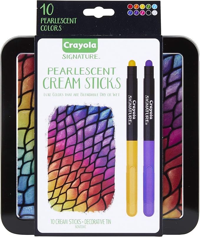 Crayola Pearlescent Cream Sticks & Case, Oil Pastel Alternative, Gift Set, 10 Count