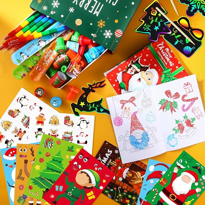 BenLouis Christmas Party Favors for Kids Christmas Classroom Gifts Prize Stockings Filler Coloring Books Bulk for Students Crafts Xmas Holiday School Goodie Bag Stuffer（48Set Christmas）