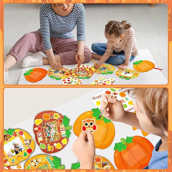 Qyeahkj 36 Sets Fall Thanksgiving Craft for Kids DIY Autumn Pumpkin Picture Frame Craft Kit with Easel Fun Photo Frame Craft and Arts Kit for Home Class Kindergarten Party Art Activity