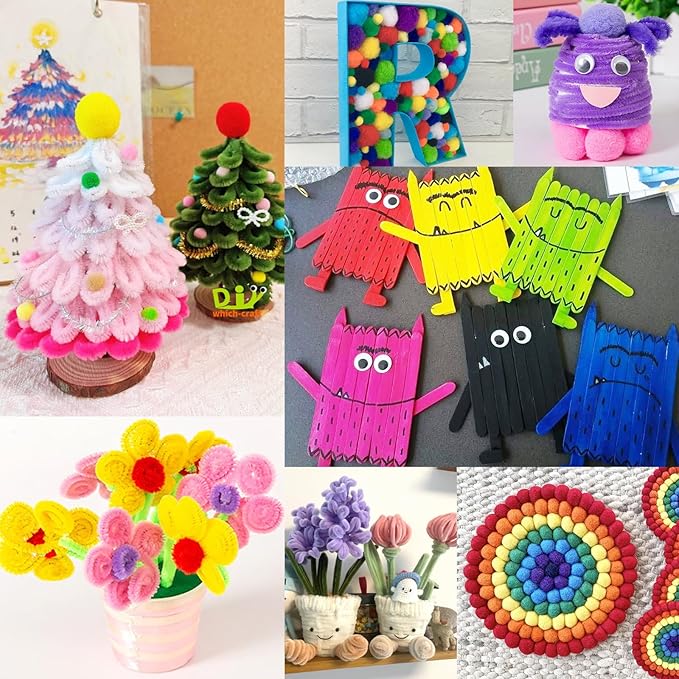 FUNZBO 1200pcs+ Arts and Crafts Supplies for Kids- Craft Kits with St Patricks Day Pipe Cleaners, Pom Poms for Crafts, Popsicle Sticks for Crafts, Crafts for Kids Ages 4-8 Girls & Boys