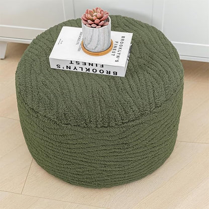 Pouf Ottoman Stuffed 20x20x12 Inches Floor Pouf Plush Fiber Ottoman Foot Rest Under Desk Foot Stool for Living Room Bedroom (Green)