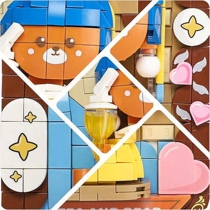 Cute 3D Painting Anime Toy Building Sets,Model Building Kits for Kids Adults,Boba Tea and Bear Building Blocks Sets ,Famous Art Sets for Women,Birthday Gifts for Kids(393+ Pieces Bricks)