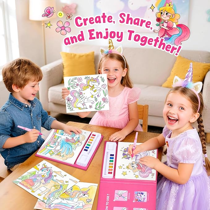 JoyCat Paint with Water Coloring Books for Toddlers, Watercolor Painting Sets for Kids Ages 3-5 4-8, Arts and Crafts Drawing Activities Toy Birthday Gifts for Boys Girls (Magical Pony)
