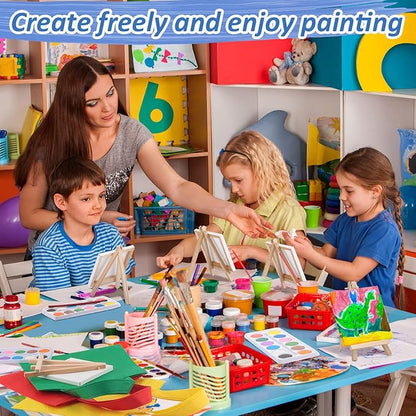 24 Sets 72 Pcs Mini Canvas Easel and Watercolor Paint Set 4 x 4 Inch Canvases for Painting Kids Art Non Woven Bags Washable Watercolors Kids Paint Set for Birthday Painting Art Party Favors Supplies