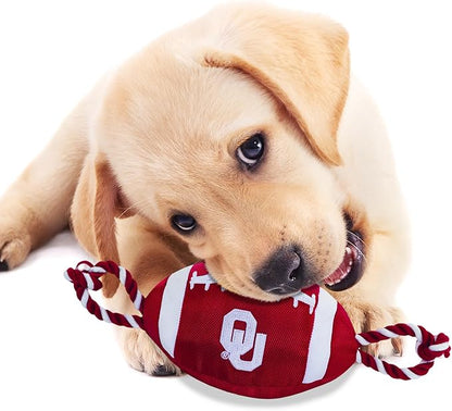 Pets First NCAA Oklahoma Sooners Football Dog Toy, Tough Quality Nylon Materials, Strong Pull Ropes, Inner Squeaker, Collegiate Team Color