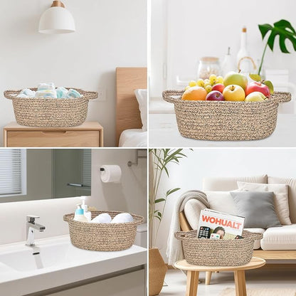 ABenkle Small Basket with Handles - Decorative Durable Rope Woven Storage Bin Shelf Storage Organizer Cube, Easter Baby Gift Basket, 12"x8"x5"