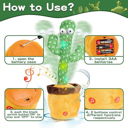 Dancing Talking Cactus Baby Toys, Easter Gifts/Easter Basket Stuffers for Kids, Singing Mimicking Recording Toys Repeats What You Say, Comes with English Songs Talking Musical Toy (Non-Rechargeable)